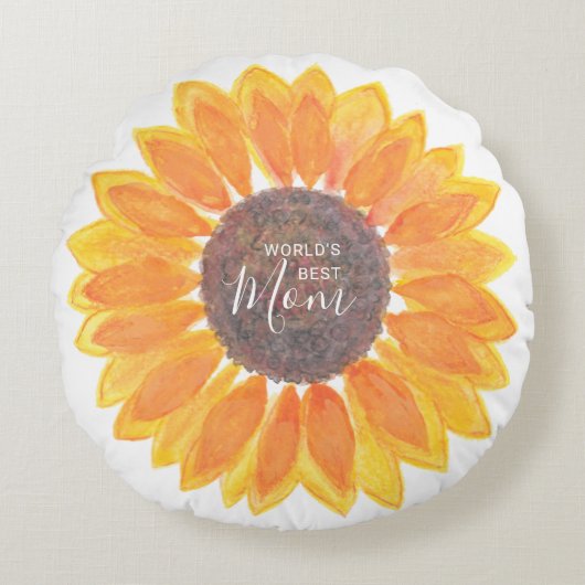 母の日ひまわりワールド最高のの母 ラウンドクッション (正面)