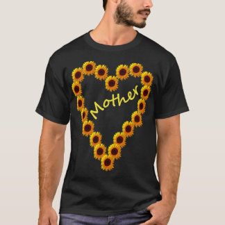 母の日ひまわり愛する母のためのハート Tシャツ