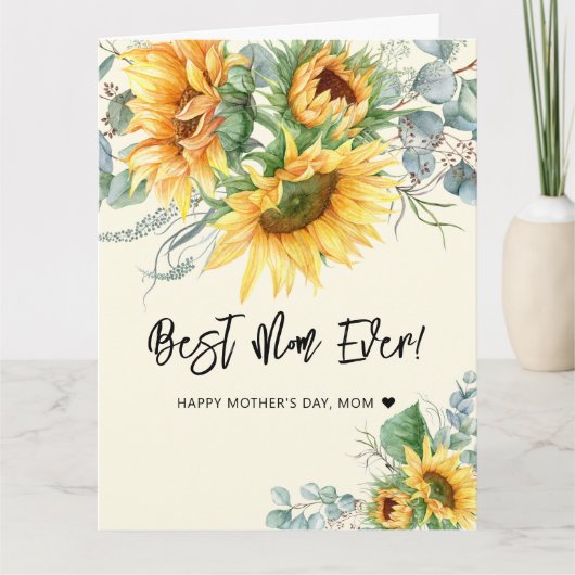 母の日ひまわり素朴ユーカリ緑 カード (正面)