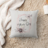 母の日をパーソナライズ写真グレーピンクフローラ クッション (ブランケット)
