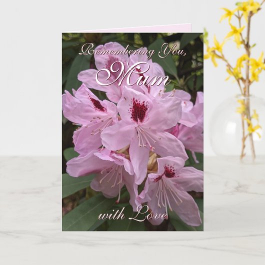 母の日を思い出すピンクのシャクナゲ カード (黄色い花)