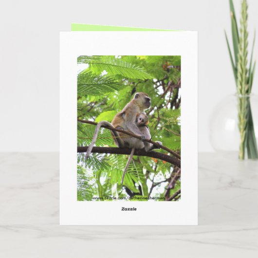 母の日を楽しむサルの母と子どものユーモア カード (裏面)