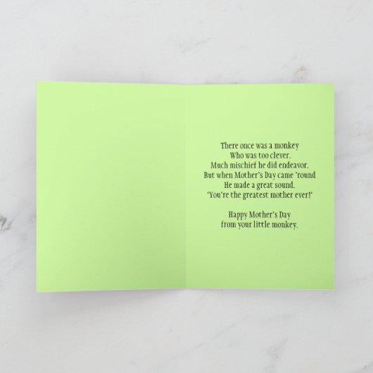 母の日を楽しむサルの母と子どものユーモア カード (内部)