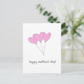 母の日を楽しむピンクのハート型バルーン ポストカード (スタンド正面)