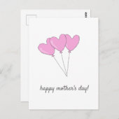 母の日を楽しむピンクのハート型バルーン ポストカード (正面/裏面)