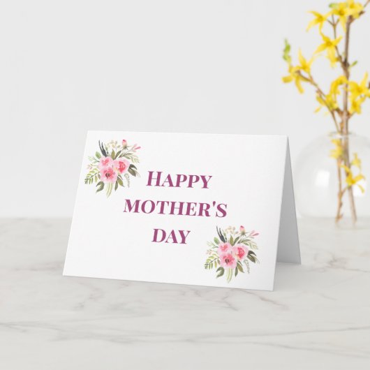 母の日を楽しむピンクの花々あいさつ カード (黄色い花)