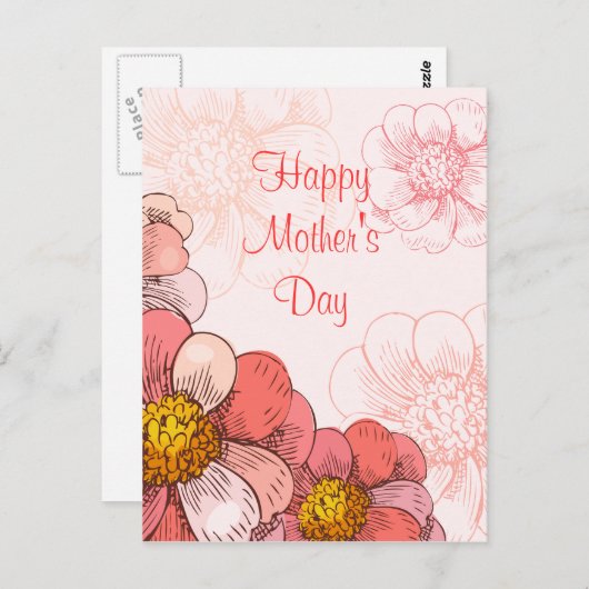 母の日を楽しむピンクの花 ポストカード (正面/裏面)