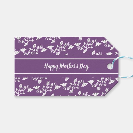 母の日を楽しむ紫と白の花 ギフトタグ (正面(横))
