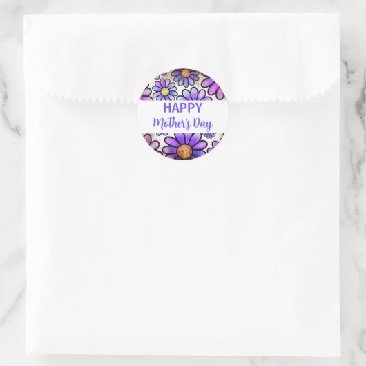 母の日を楽しむ紫のピンクの花 ラウンドシール (バッグ)