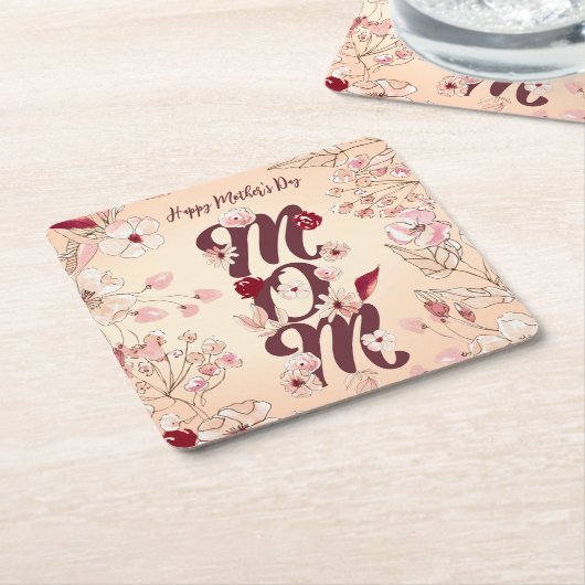 母の日を母に合わせる スクエアペーパーコースター (アングル)