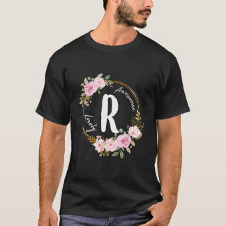 母の日を祝う花輪イニシャルR Tシャツ
