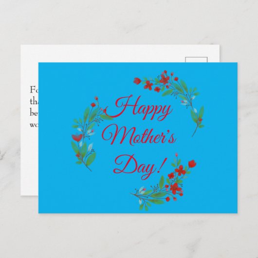 母の日を願う赤い花の水色の青 ポストカード (正面/裏面)