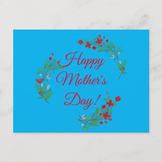 母の日を願う赤い花の水色の青 ポストカード (正面)