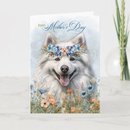 母の日アメリカの野生の花を持つエスキモー犬 シーズンカード