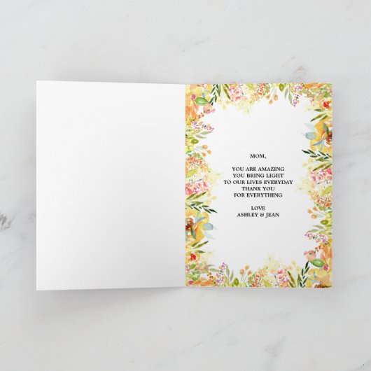 母の日イエローオータムフローラカスタムデザイン カード (内部)