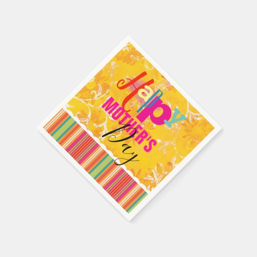 母の日イエローダマスクとストライプ スタンダードカクテルナプキン (角)