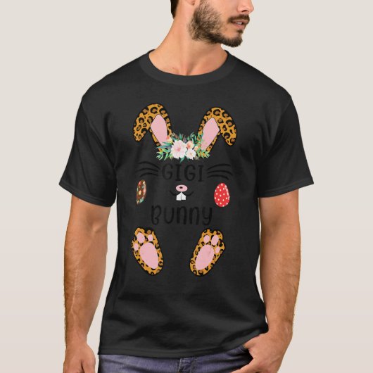母の日イースターフラワーナナレオパードバニー Tシャツ (正面)