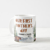 母の日ウッドランドパーソナライズされたベア コーヒーマグカップ (正面左)