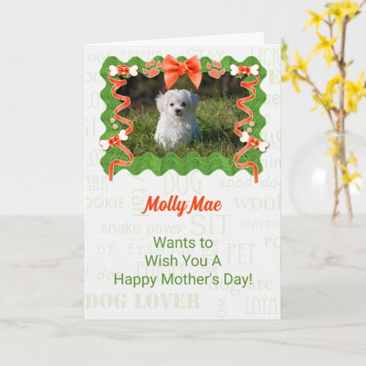 母の日オレンジと犬からの緑 カード (黄色い花)