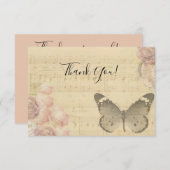 母の日オールドシートミュージックスコアバラ蝶 サンキューカード (正面/裏面)
