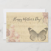 母の日オールドシートミュージックスコアバラ蝶 シーズンカード (正面)