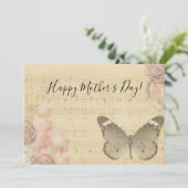 母の日オールドシートミュージックスコアバラ蝶 シーズンカード (スタンド正面)