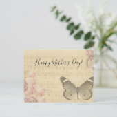 母の日オールドシートミュージックスコアバラ蝶 シーズンポストカード (スタンド正面)