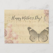 母の日オールドシートミュージックスコアバラ蝶 シーズンポストカード (正面)