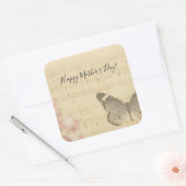 母の日オールドシートミュージックスコアバラ蝶 スクエアシール (封筒)