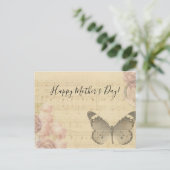 母の日オールドシートミュージックスコアバラ蝶 ポストカード (スタンド正面)