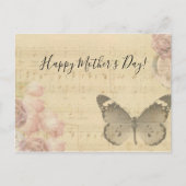 母の日オールドシートミュージックスコアバラ蝶 ポストカード (正面)