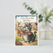 母の日カスタマイズ可能なかわいいヴィンテージ猫レトロ ポストカード (スタンド正面)