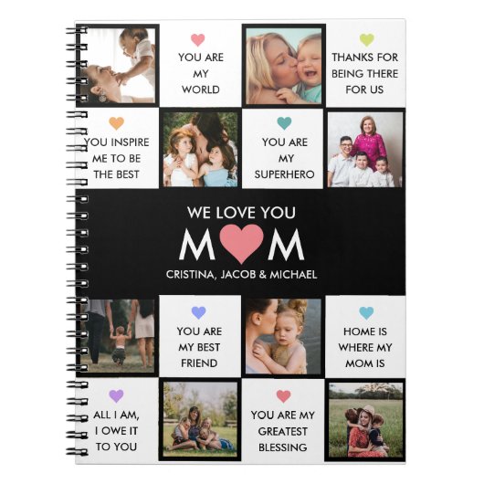 母の日カスタムの写真と母の引用文 ノートブック (正面)