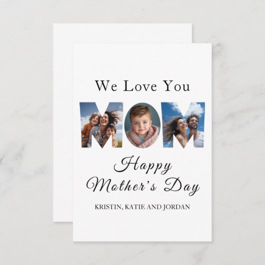 母の日カスタム3写真コラージュ サンキューカード (正面/裏面)