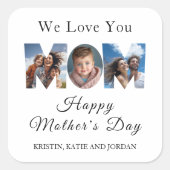 母の日カスタム3写真コラージュ スクエアシール (正面)