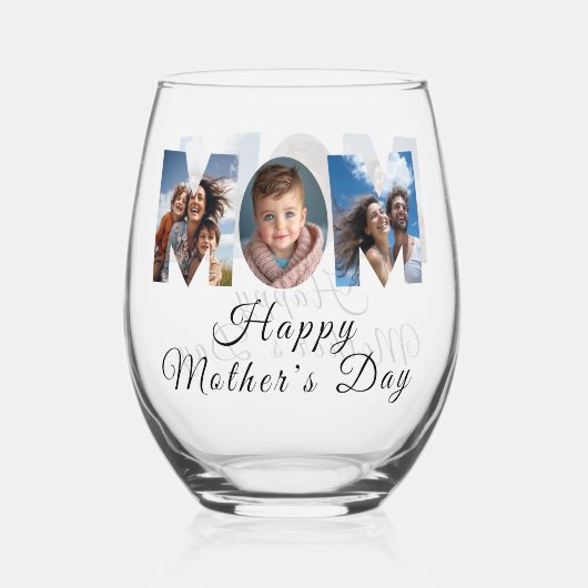 母の日カスタム3写真コラージュ ステムなしワイングラス (正面)