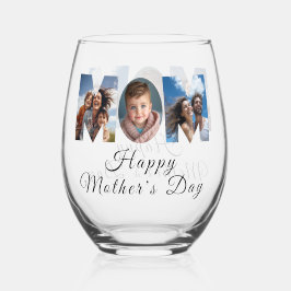 母の日カスタム3写真コラージュ ステムなしワイングラス