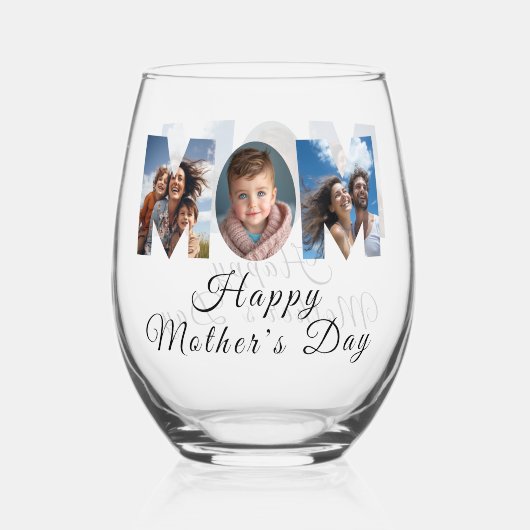 母の日カスタム3写真コラージュ ステムなしワイングラス (裏面)