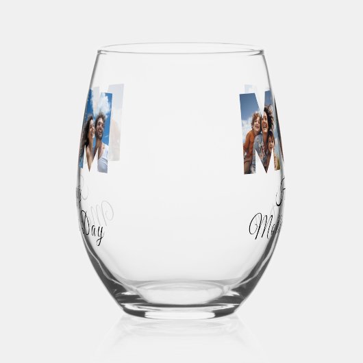 母の日カスタム3写真コラージュ ステムなしワイングラス (右)