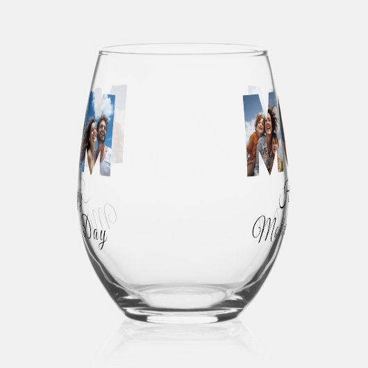 母の日カスタム3写真コラージュ ステムなしワイングラス (左)