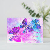 母の日カードパープルピンク蝶飛んでいる カード (スタンド正面)