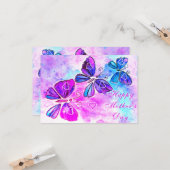 母の日カードパープルピンク蝶飛んでいる カード (正面/裏面インサイチュ)