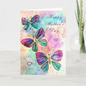 母の日カードパープルピンク蝶飛んでいる カード (正面)