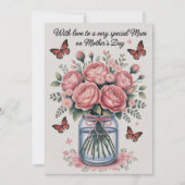 母の日カードピンク蝶の花ギフトママ 招待状 (正面)