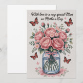母の日カードピンク蝶の花ギフトママ 招待状 (正面/裏面)
