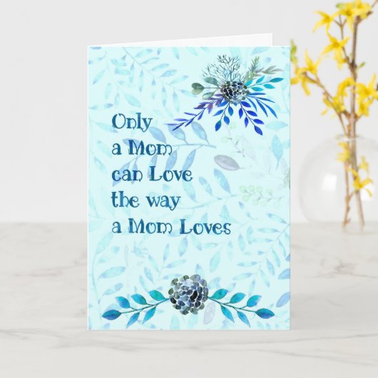 母の日カードブルーと花&母の愛 カード (黄色い花)