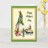 母の日カードヴィンテージのウサギ カード (黄色い花)