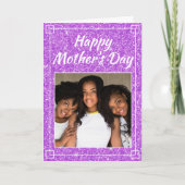 母の日ガーリーグリッターカスタム家族の写真 カード (正面)