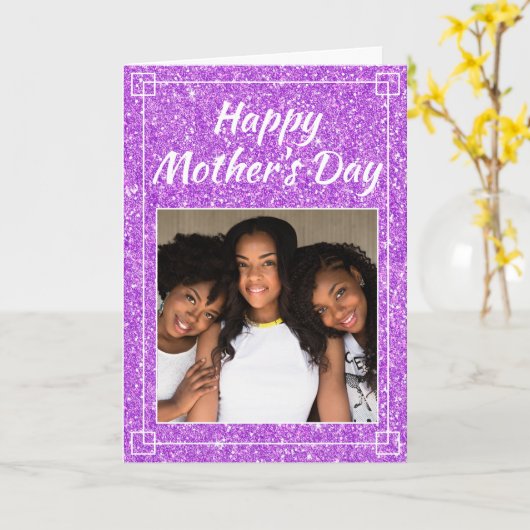母の日ガーリーグリッターカスタム家族の写真 カード (黄色い花)