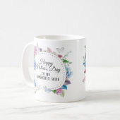 母の日ギフトにブルーピンクのリース 妻へ コーヒーマグカップ (正面左)